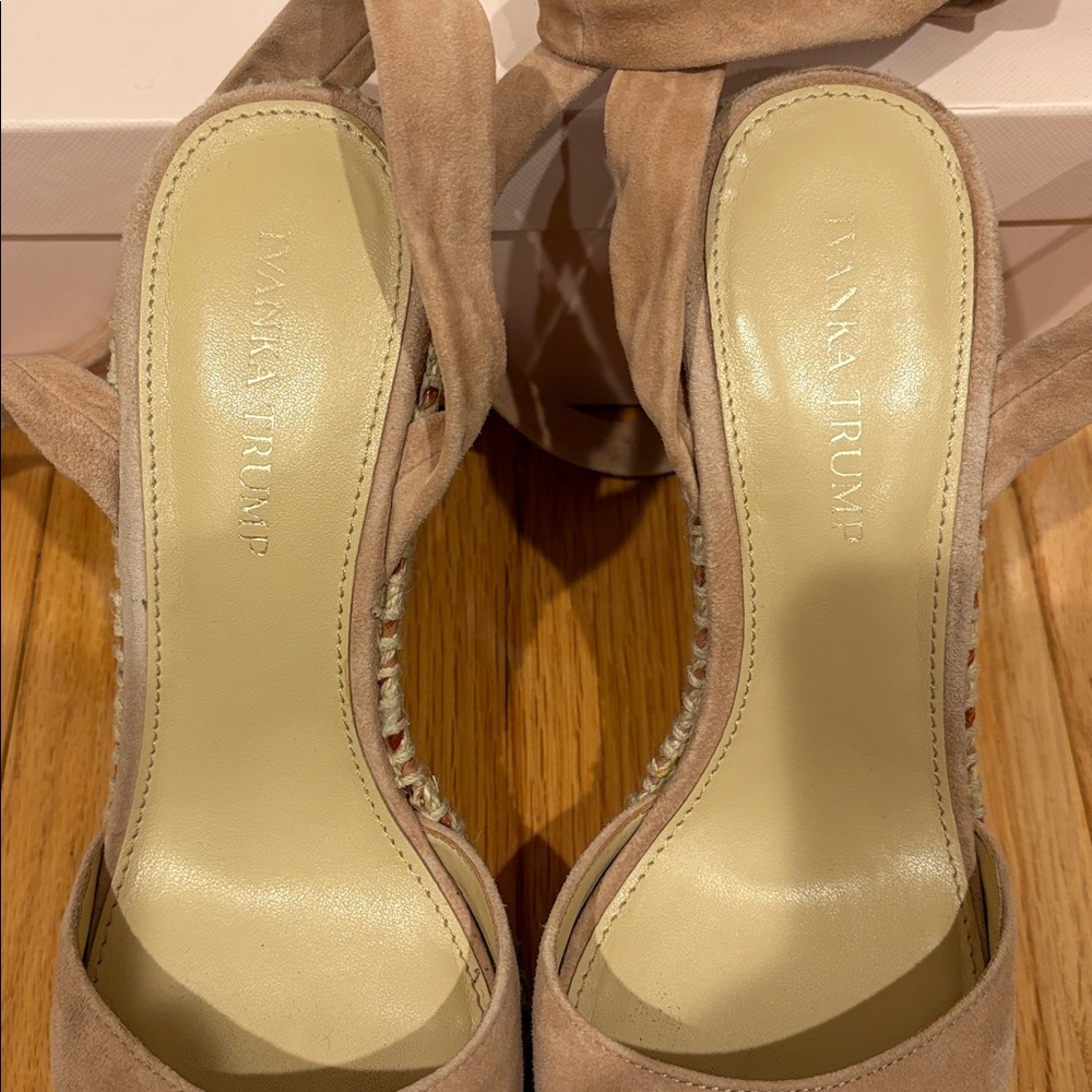 Ivanka Trump Pink and Cream Suede Espadrille Wedges - Picture 5 of 5
